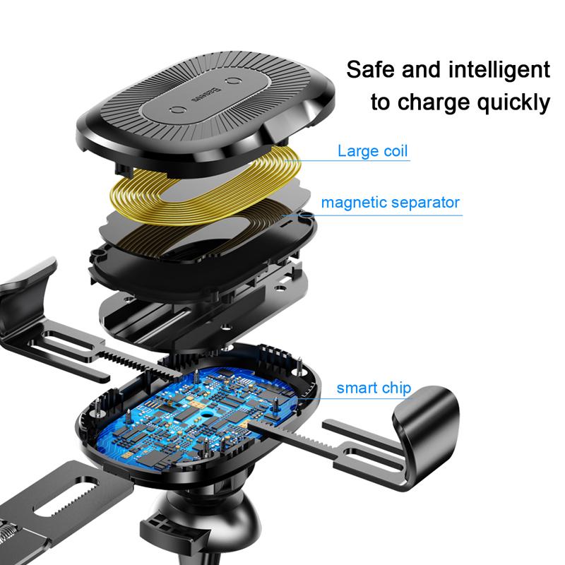 Baseus Car Mount Qi Wireless Charger For iPhone XS Max X XR 8 Fast Wireless Charging Car Phone Holder For Samsung Note 9 S9 S8