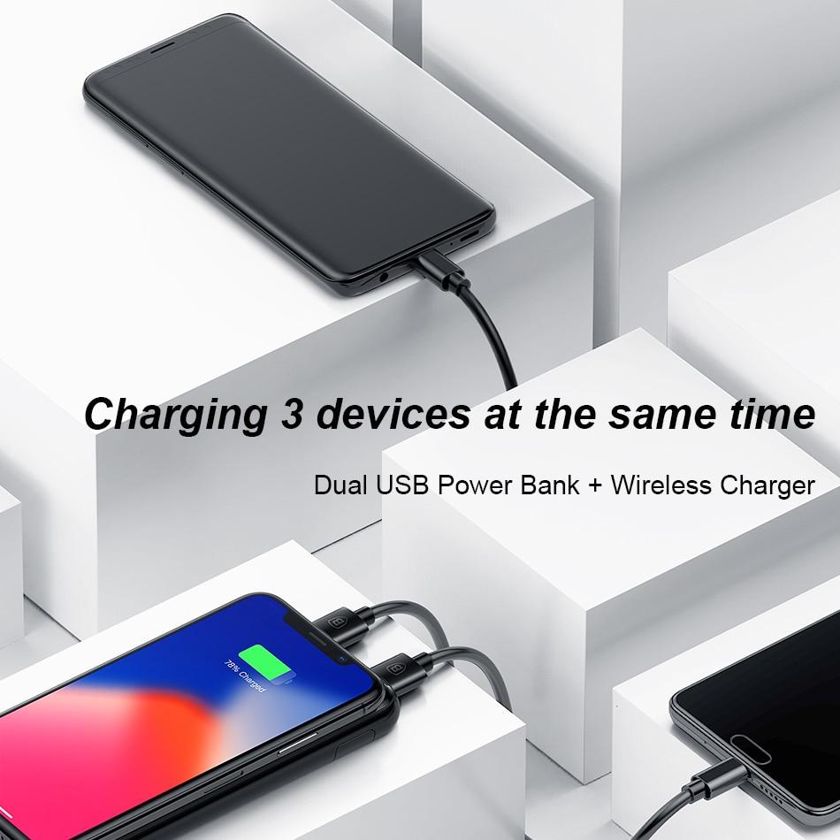 Baseus LCD 8000mAh QI Wireless Charger 2A Dual USB Power Bank For iPhone X 8 Samsung S9 Battery Charger 5W Wireless Charging Pad