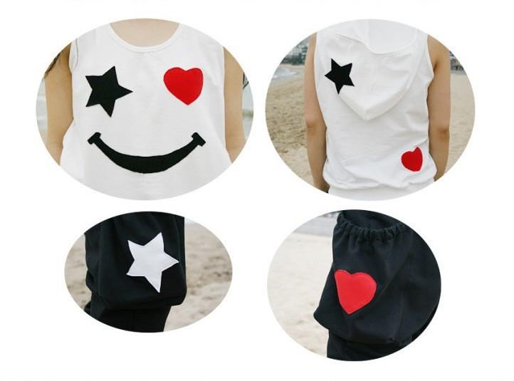 Star Heart Hooded Sleeveless T-Shirt and Shorts