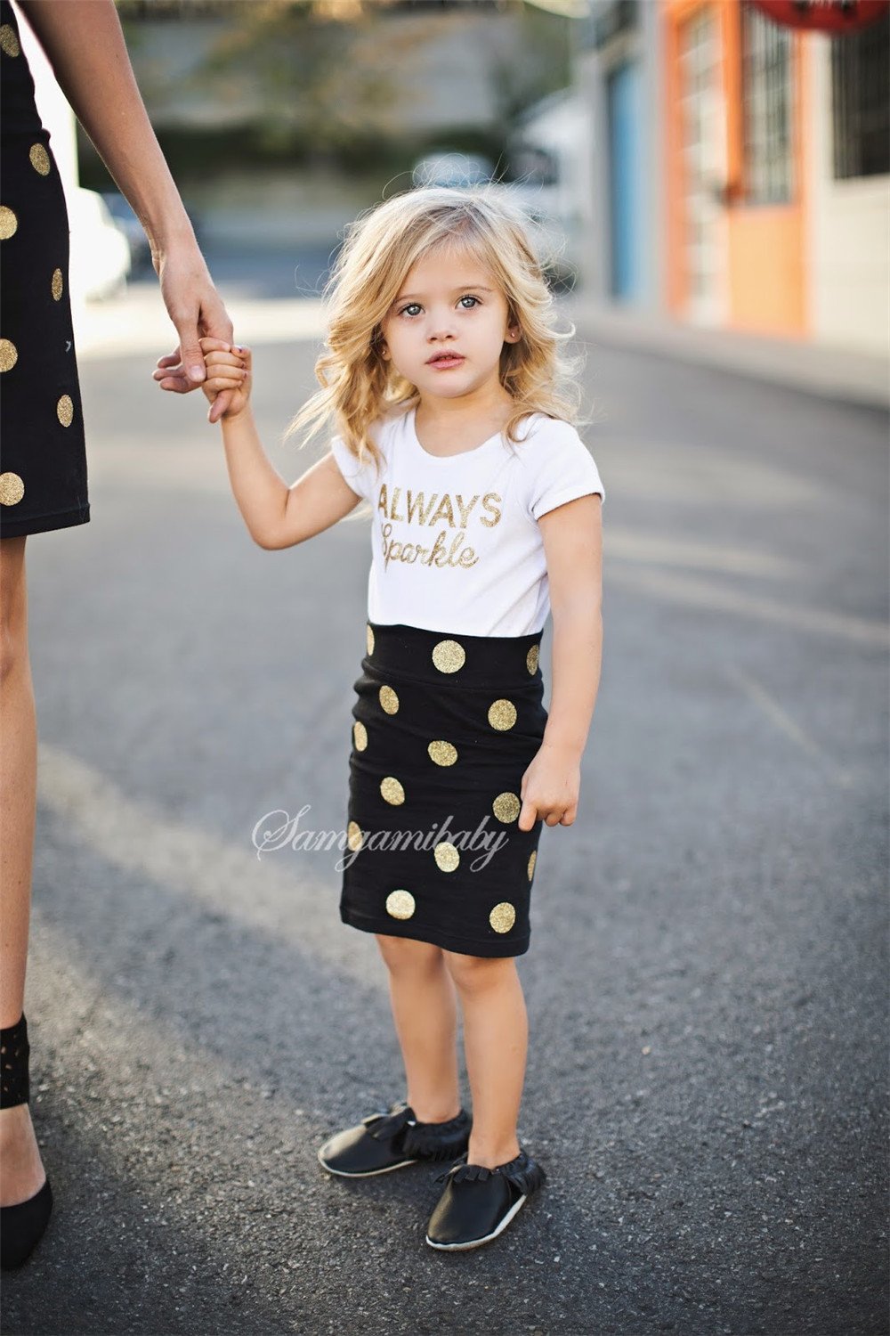 Short-sleeve Shirt and Polka Dot Skirt Dress