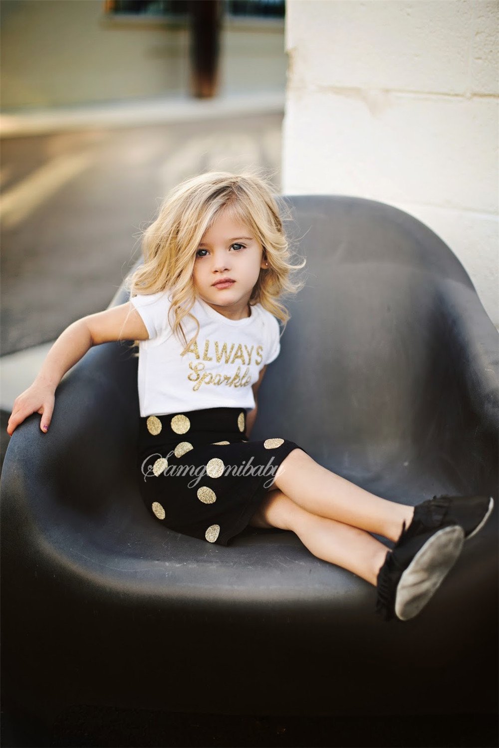 Short-sleeve Shirt and Polka Dot Skirt Dress