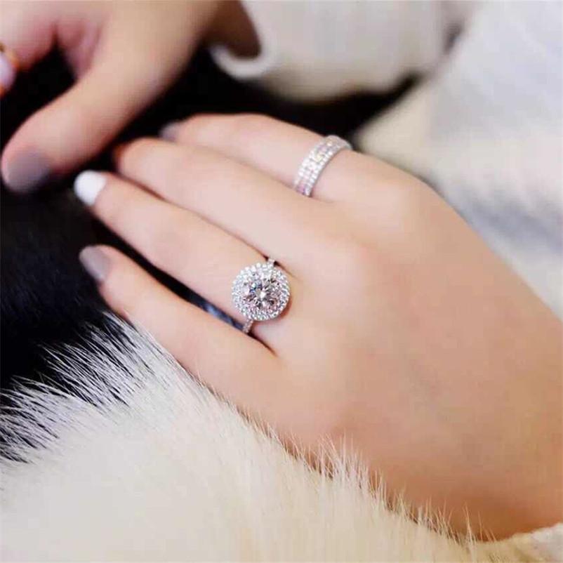 Real 925 Sterling Silver Cubic Zircon Wedding Ring for Women