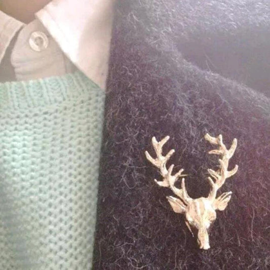 Unisex Cute Gold Deer Antlers Head Pin Brooch