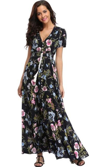 Long Floral Maxi Beach Dress