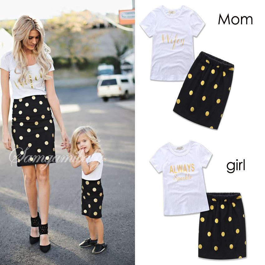 Short-sleeve Shirt and Polka Dot Skirt Dress