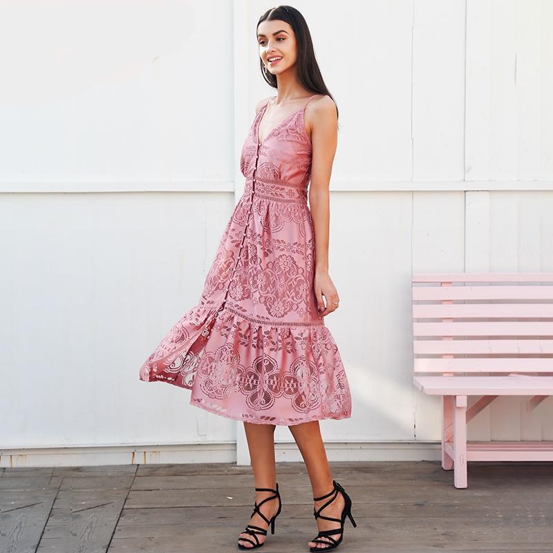 V-Neck Lace Beach Dress