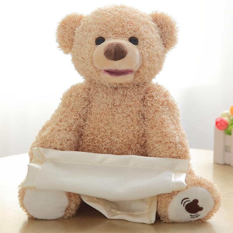 1pc 30cm Peek a Boo Teddy Bear Play Hide And Seek Lovely Cartoon Stuffed Kids Birthday Gift Cute Electric Music Bear Plush Toy